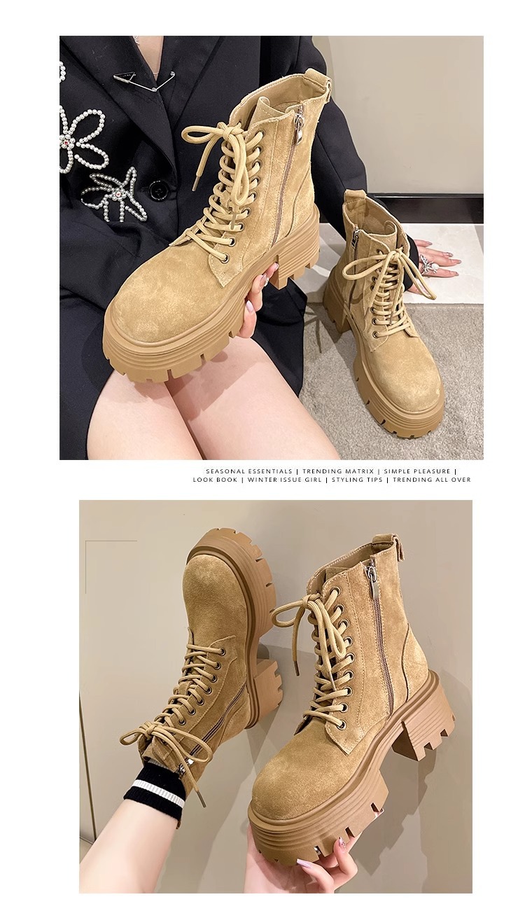 Women's Platform Ankle Boots British Style Thick Heel Autumn Winter_voghion.com
