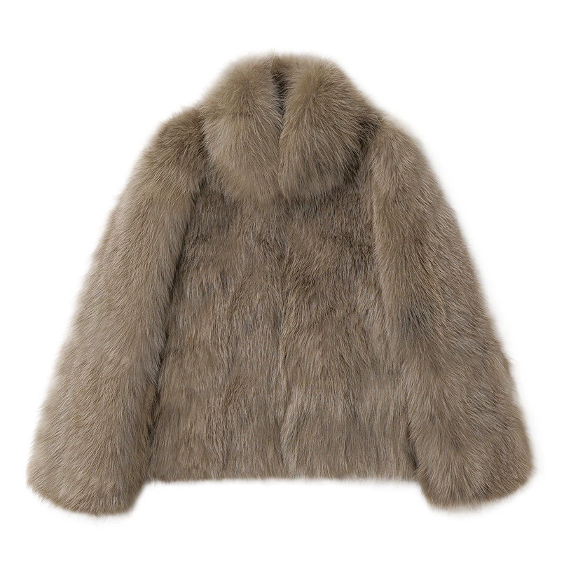 Новая модная шуба из искусственного меха лисы 2025 года, зимняя укороченная куртка с воротником-стойкой, утепленная меховая куртка для женщин