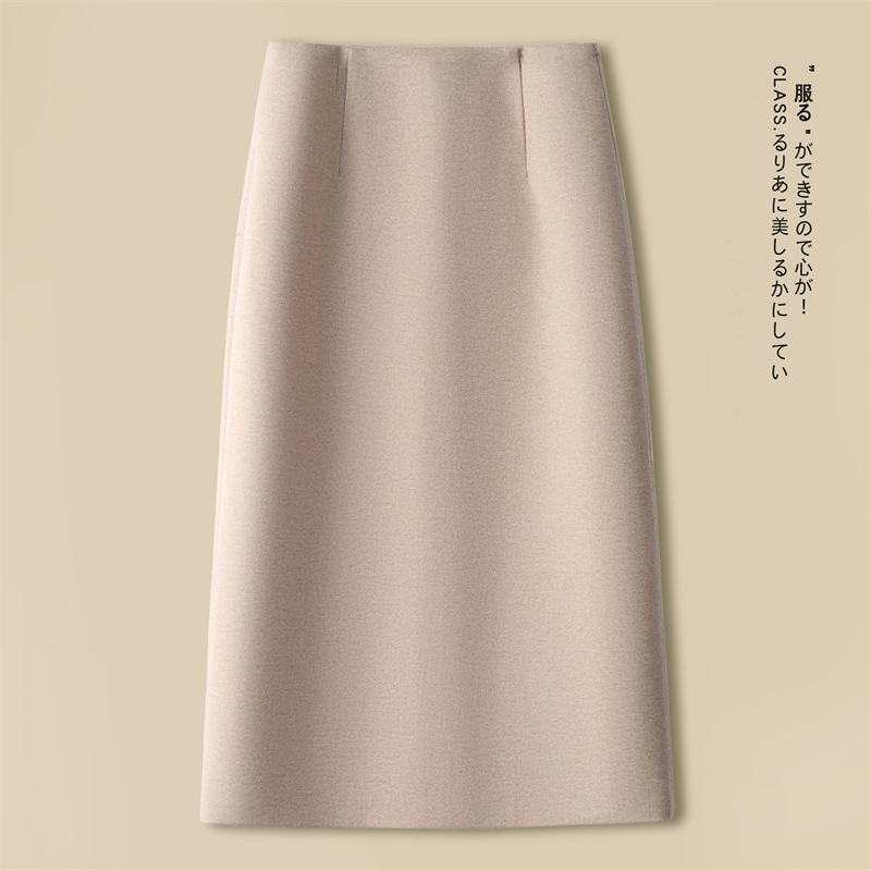a字半身裙女秋冬2025新款高腰显瘦毛呢中长款裙子黑色包臀直筒裙|undefined
