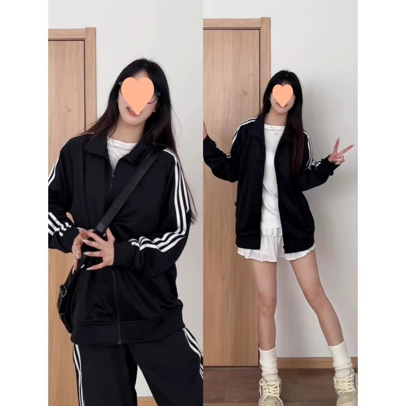 三条杠外套女春秋女装秋冬连帽上衣韩系早秋女装运动立领卫衣穿搭|undefined