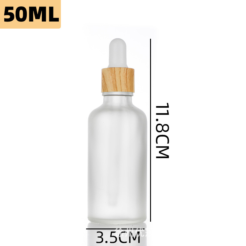 Botella de esencia a prueba de luz con tapa de imitación madera, botella de aceite esencial, botella cuentagotas de vidrio de 5-100 ml, botella para productos de cuidado de la piel, cosméticos