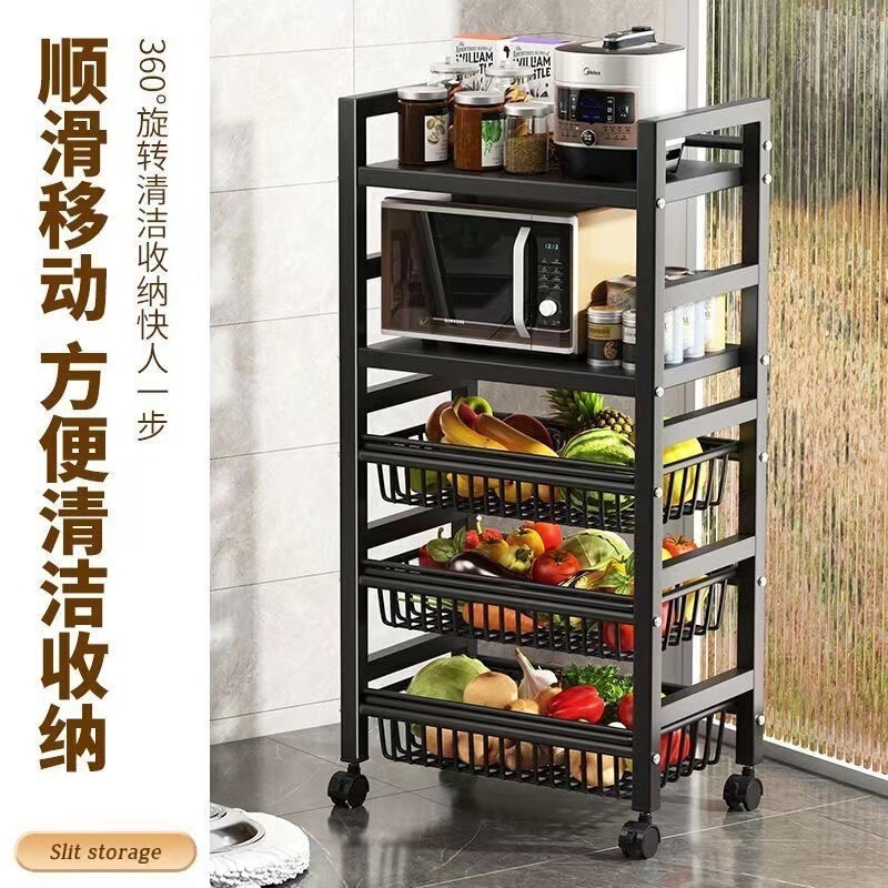 厨房置物架收纳架储物滚轮特厚落地加粗超厚多层微波炉加厚|undefined