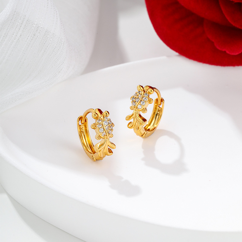 Hebillas de Oreja con Pez de Aleación de Cobre Bañadas en Oro de 24K, Galvanizadas, para Mujer
