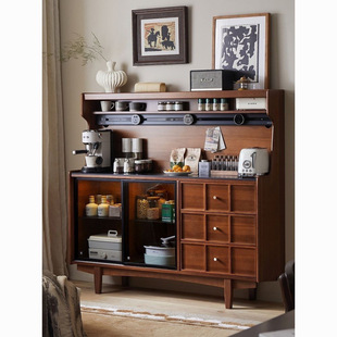 Solid Wood Perforated Board Sideboard Retro Nordic Medieval Coffee Cabinet Water Bar Tea Storage Cabinet Wall-Mounted Integrated Cabinet