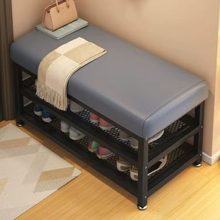 Shoe-Changing Bench for Home Entrance, Simple Shoe Rack and Seat Integrated Iron Art Storage Bench