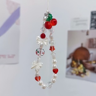 Summer Cherry Cream Bow Mobile Phone Chain Lanyard Ccd Camera Girls Backpack Pendant Retro Short Accessories
