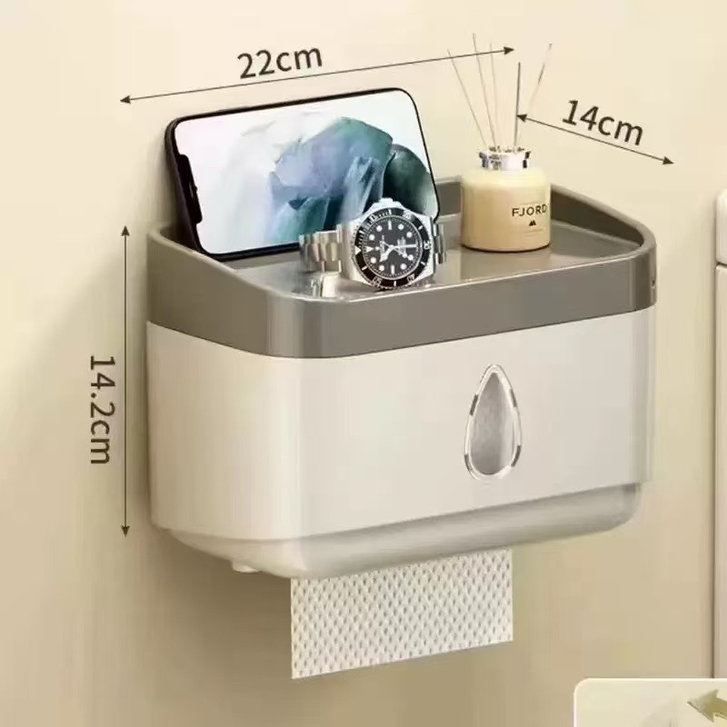 浴室正方形プラスチックティッシュボックス家庭用パンチフリーストレージボックス浴室壁掛け多機能ティッシュボックス|undefined