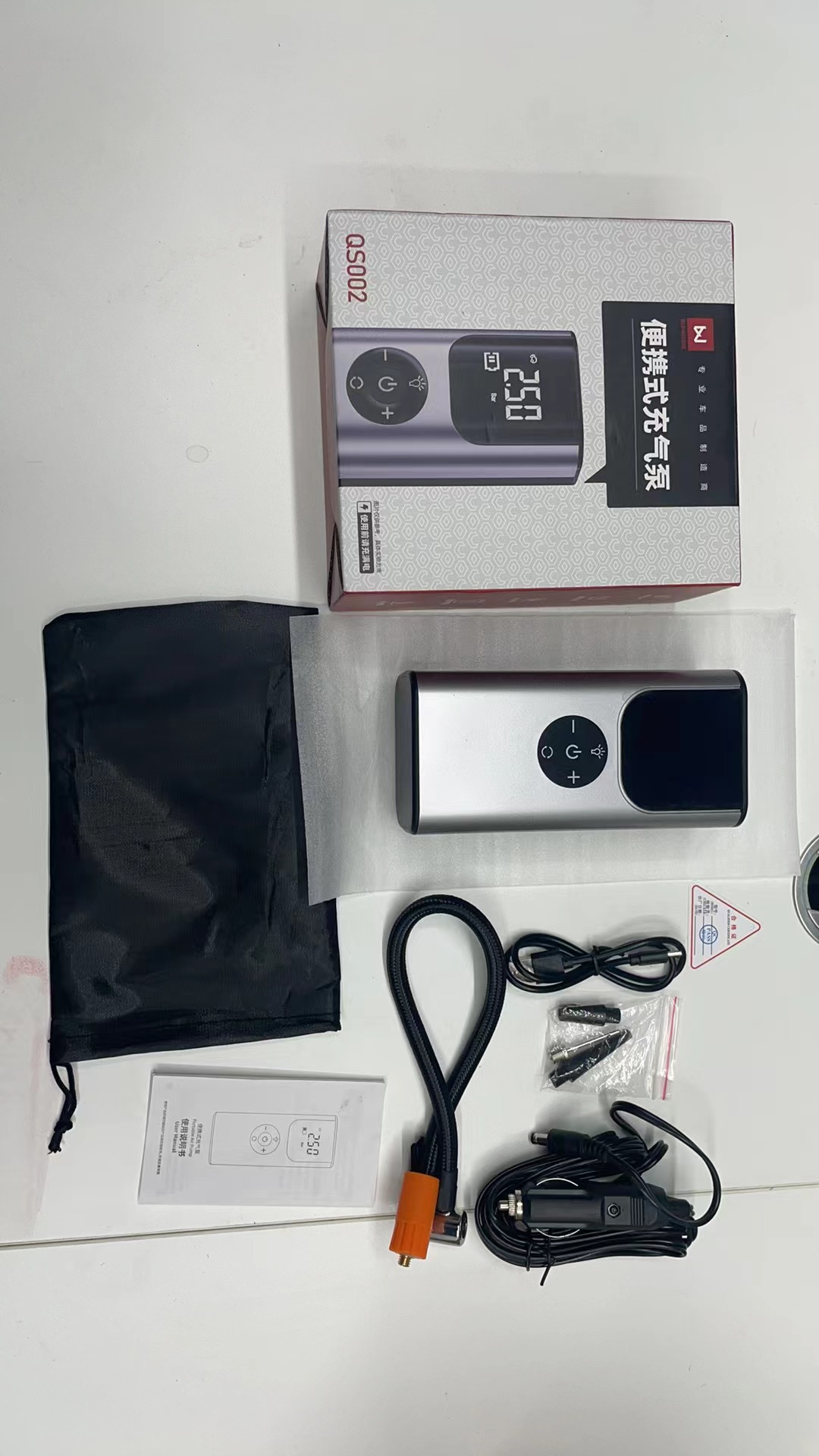 [Qs002] Car Air Pump Portable Inflator for Car Tires, Tire Pressure Measurement, Car Air Compressor