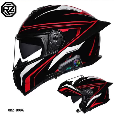 Motosiklet dəbilqələri, for men and women, Bluetooth open-face helmet - m-red-track-transparent-y10-bluetooth-hard-microphone