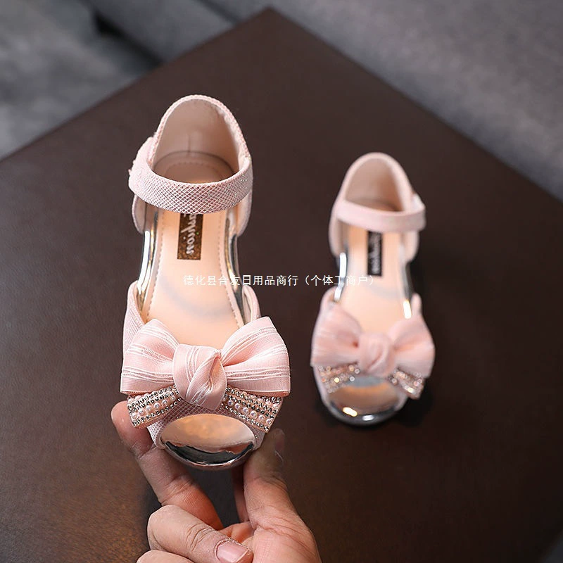 Детские босоножки с открытым носком, летние, новые, с бантиком, в корейском стиле, с мягкой подошвой, для девочек-принцесс