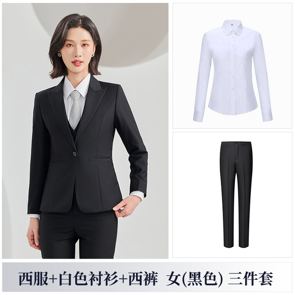Autumn and Winter Blue Suit Suit Work Clothes Slim Fit Anti-Wrinkle No Ironing Hotel Front Desk Sales Three-Piece Business Suit