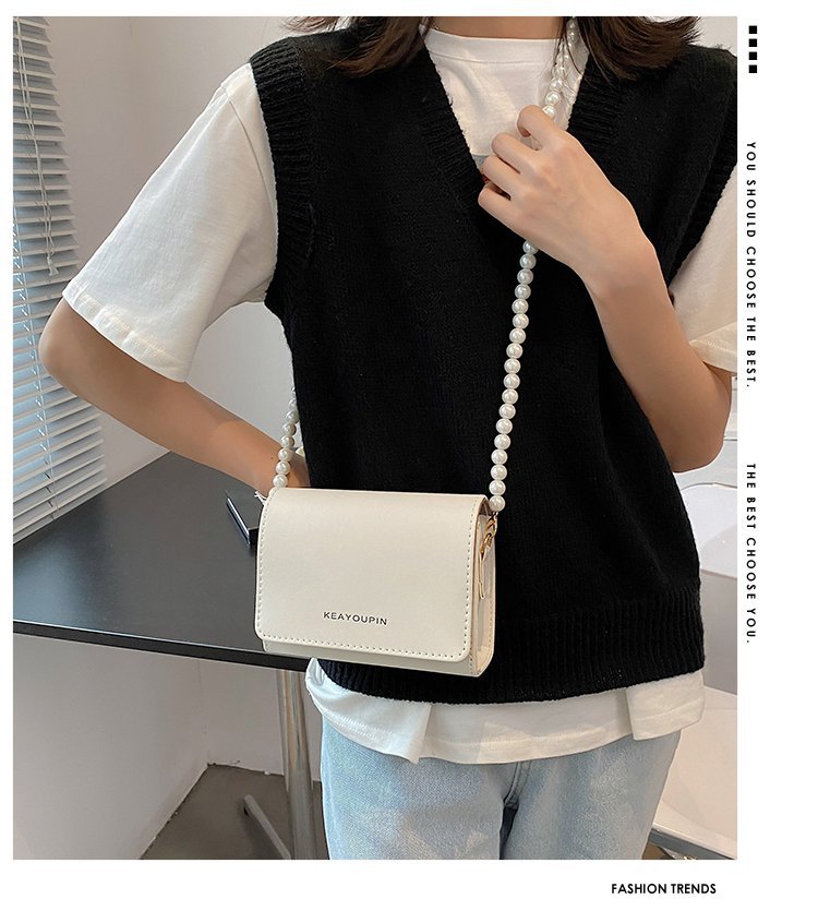 All Seasons Season Women's Gender Elegant Style Square Shape Women's Pu Leather Solid Color Elegant Beading Pearls Square Magnetic Buckle Shoulder Bag Crossbody Bag