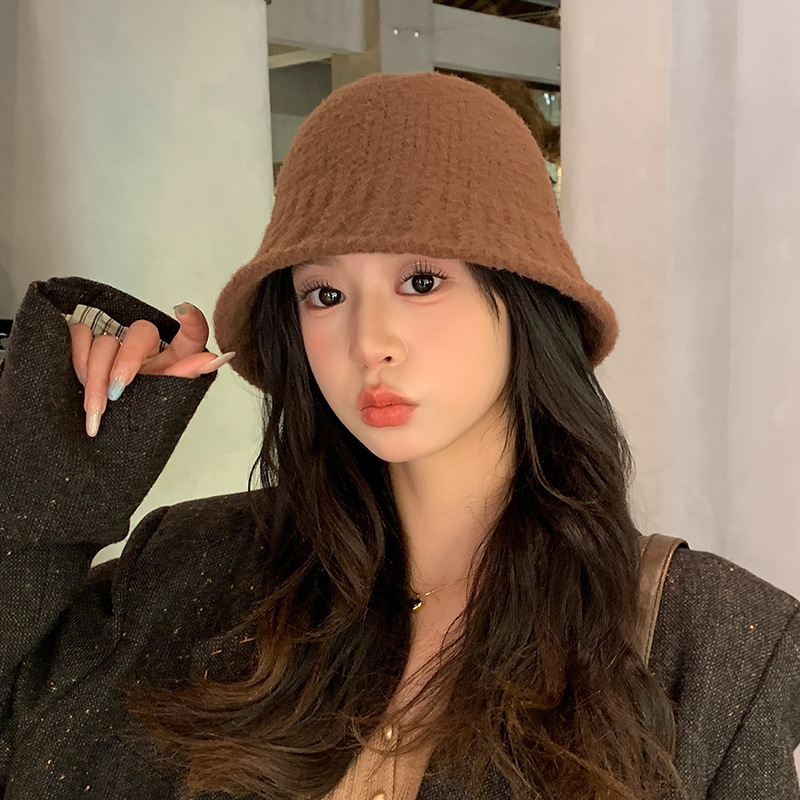 帽子女冬季日系简约渔夫帽百搭显脸小保暖针织盆帽素颜遮脸水桶帽|undefined