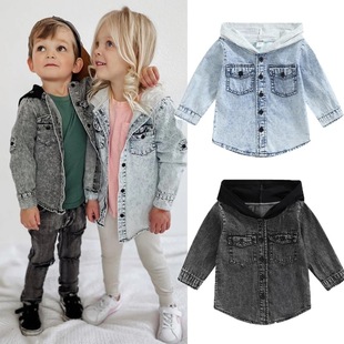 20221-5y Children's Long Sleeve Denim Top Boys and Girls Denim Shirt Autumn Children's Denim Cardigan Jacket