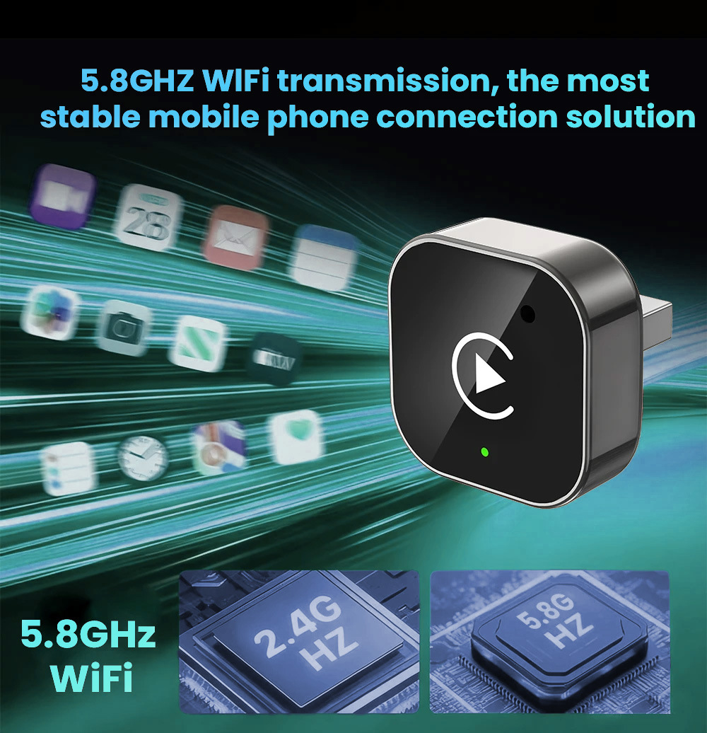 New Carplay Wired-To-Wireless Car Adapter Box, Apple and Android Dual-Mode Automatic Connection, Fast Connection