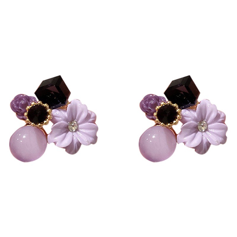 925 aguja de plata Corea del Sur Dongdaemun diamante OPAL cristal flor pendientes dulce pendientes retro diseño para las mujeres
