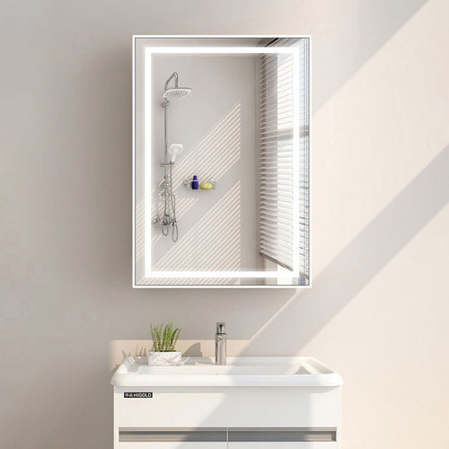 Aluminum alloy edge frame smart anti-fog square bathroom mirror with LED light bathroom toilet mirror wall-mounted hotel