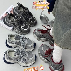 厚底老爹鞋女2025春秋季新款复古巴黎安可拉红色做旧增高运动鞋潮