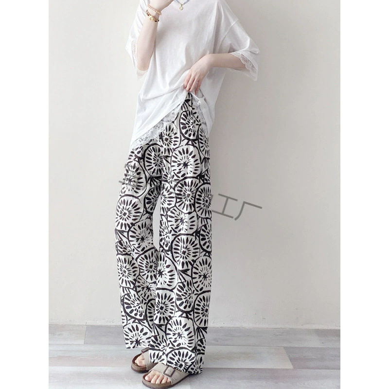 棉绸薄款宽松阔腿裤人造棉加长阔腿裤家居长裤防晒外穿女
