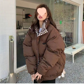 羽绒棉服女情侣款秋冬新款棉衣棋盘格拼色学生加厚韩版面包服