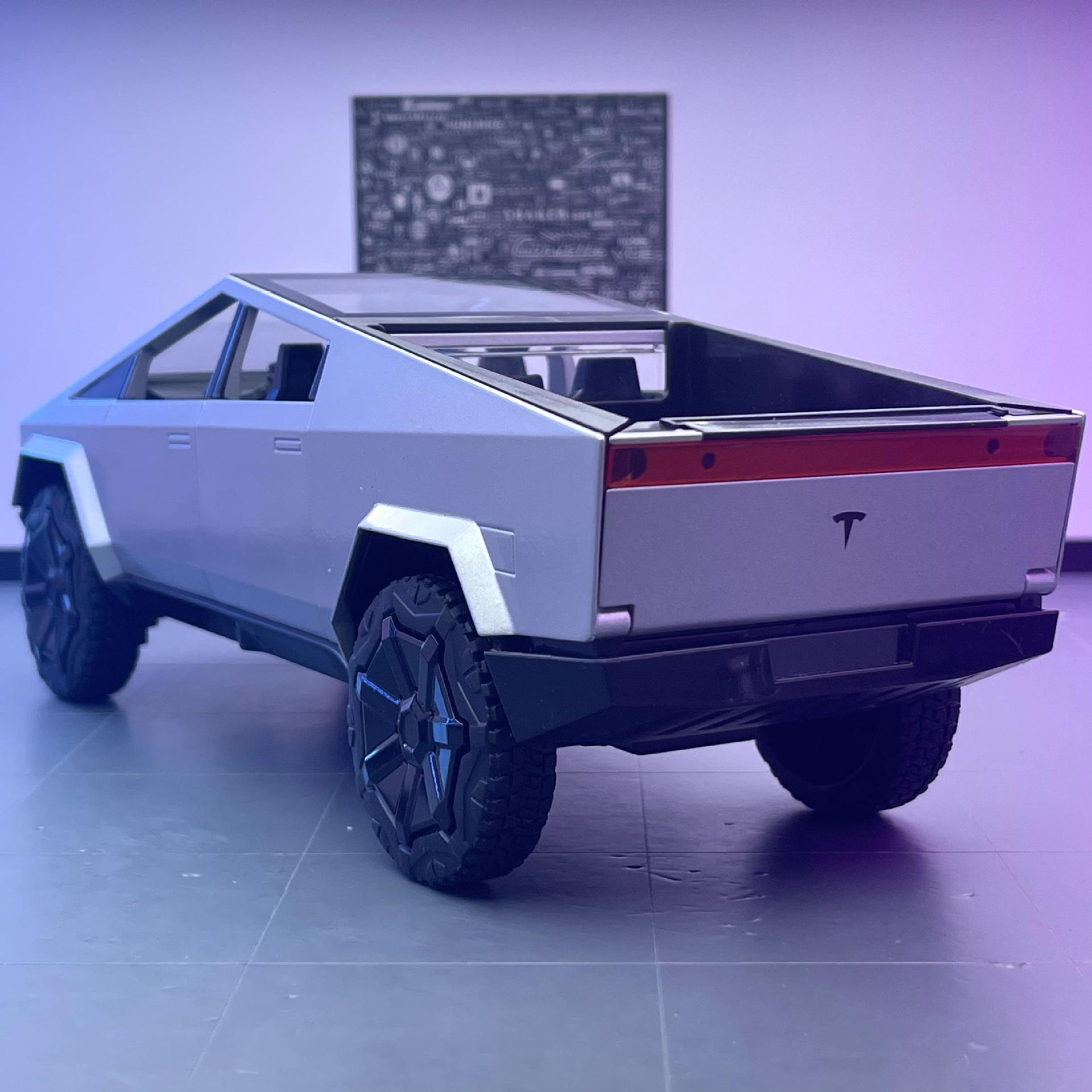 Nuevo modelo de coche de aleación haodi 1:24 nueva energía Tesla pickup camión tire detrás con sonido y luz niño juguete coche Decoración