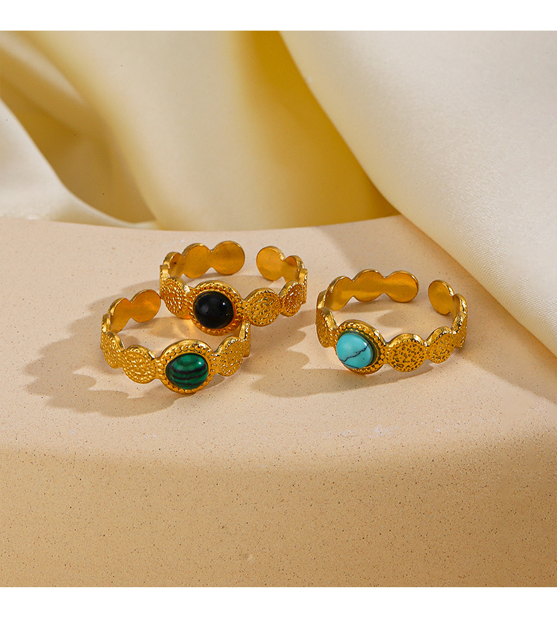 5g Weight 0.03µm Gold Plating Thickness PVD Coated Gold Plating Process 304 Stainless Steel 18K Gold Plated IG Style Plating Inlay Geometric Natural Stone Turquoise Opal Open Ring