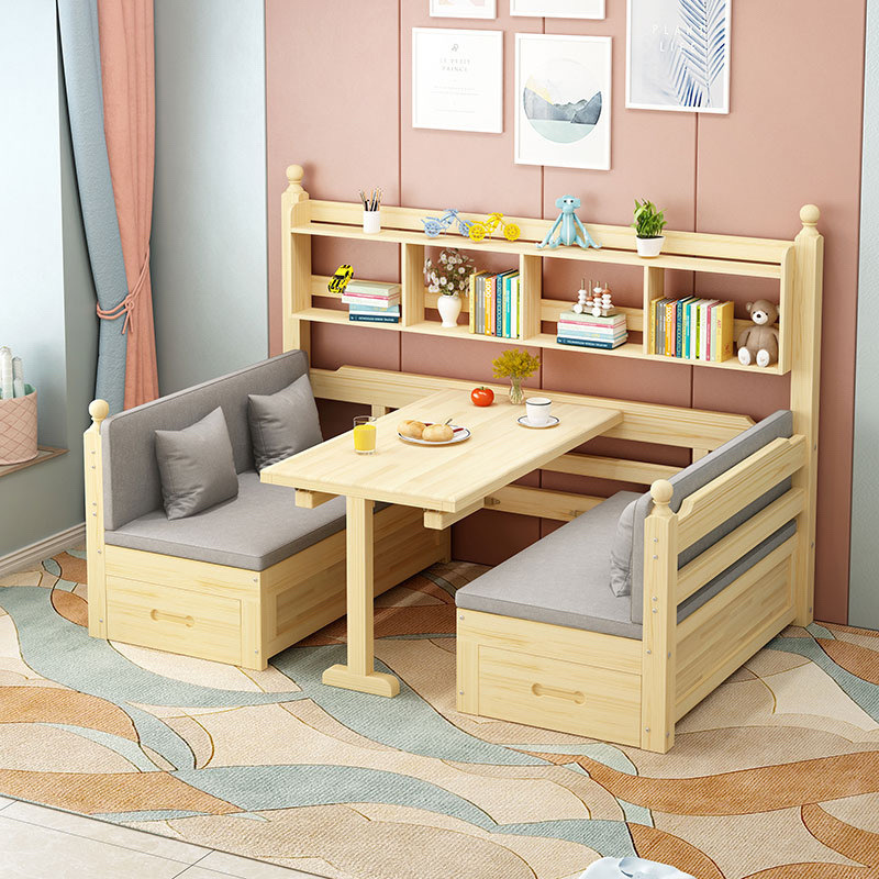 Sofá cama de madera maciza, sala de estar de doble uso, apartamento pequeño, combinación multifuncional plegable, hogar con almacenamiento de escritorio