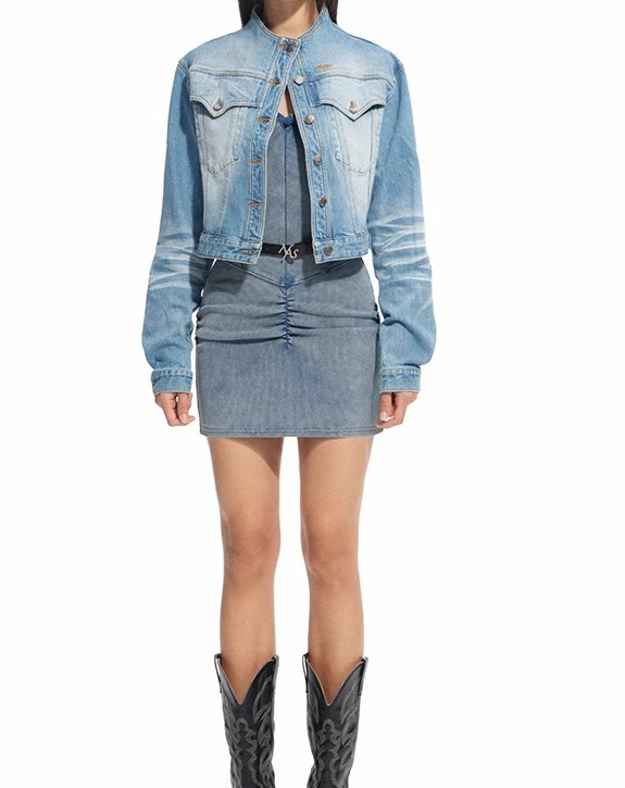 Women's Denim Jacket - Oversized Retro Style Cropped Denim Coat_voghion.com