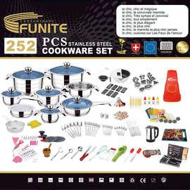 FUNITE 252PCS无人头像热销出口朝鲜不锈钢套装锅具Cookware Set