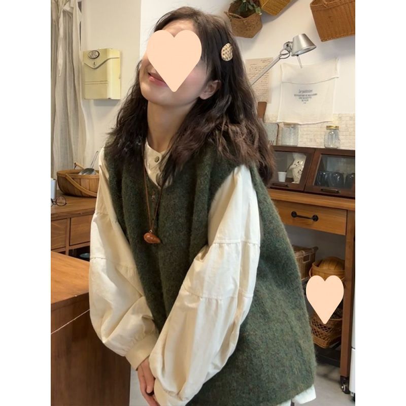 文艺复古慵懒学院两粒扣新款针织背心女春秋叠穿无袖开叉毛衣马甲