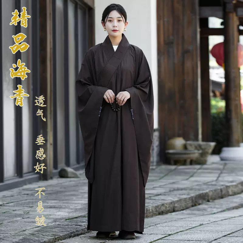 海青居士服男女高档台麻不透明拜佛海清黄色禅修服僧衣春秋季