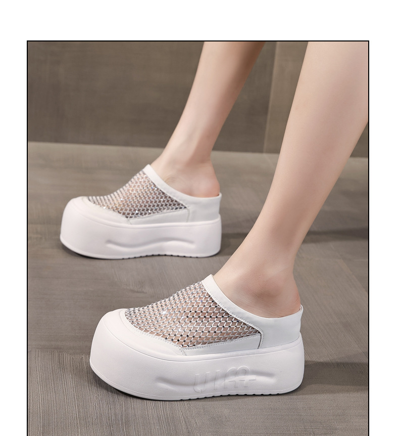 Dép sandal nữ đế dày tăng chiều cao, mũi kín đính đá rhinestone, phong cách bánh xốp mùa hè — màu đen, màu trắng chi tiết 12