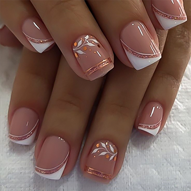 French Minimalist European and American Style Short Square Glitter Nail Tips Fake Nails Wearable Nails