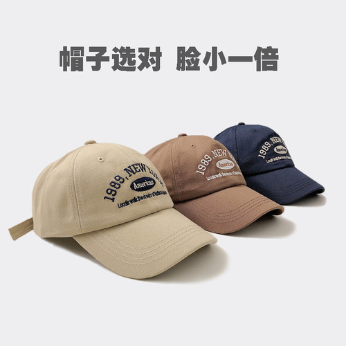Korean retro baseball hat for women in autumn and winter, versatile street letter embroidery 1989 peaked cap for summer couples for men