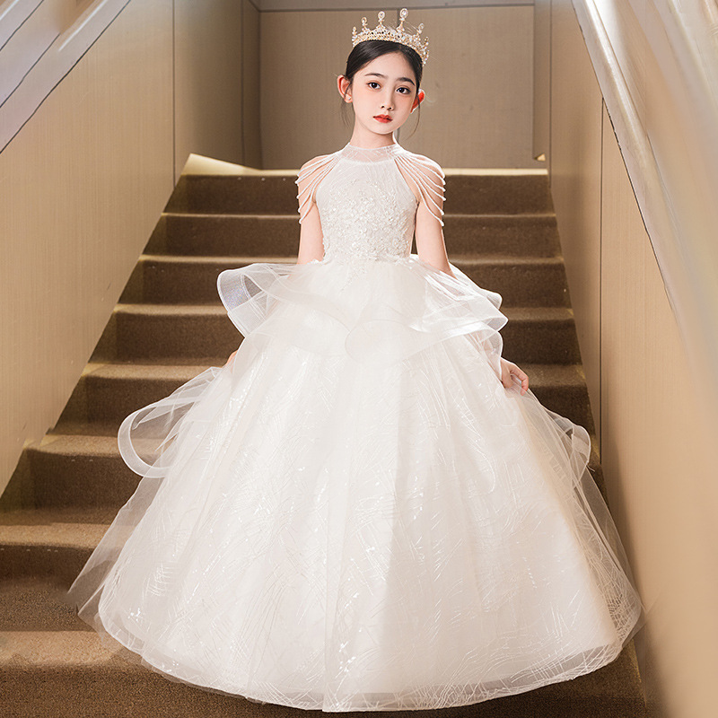 Vestido infantil de niña vestido de princesa de cumpleaños vestido de nicho de lujo ligero anfitrión de niños piano rosa