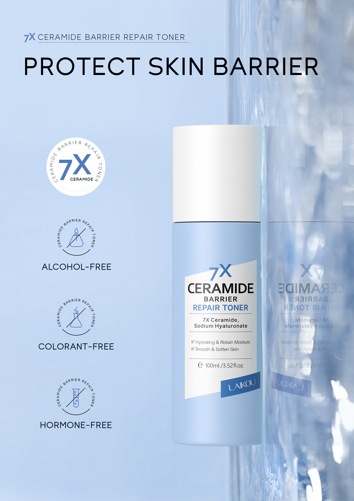 Cross-border LAIKOU ceramide Toner 100ml for hydrating, moisturizing and beautifying. Factory in stock, one-piece consignment undefined
