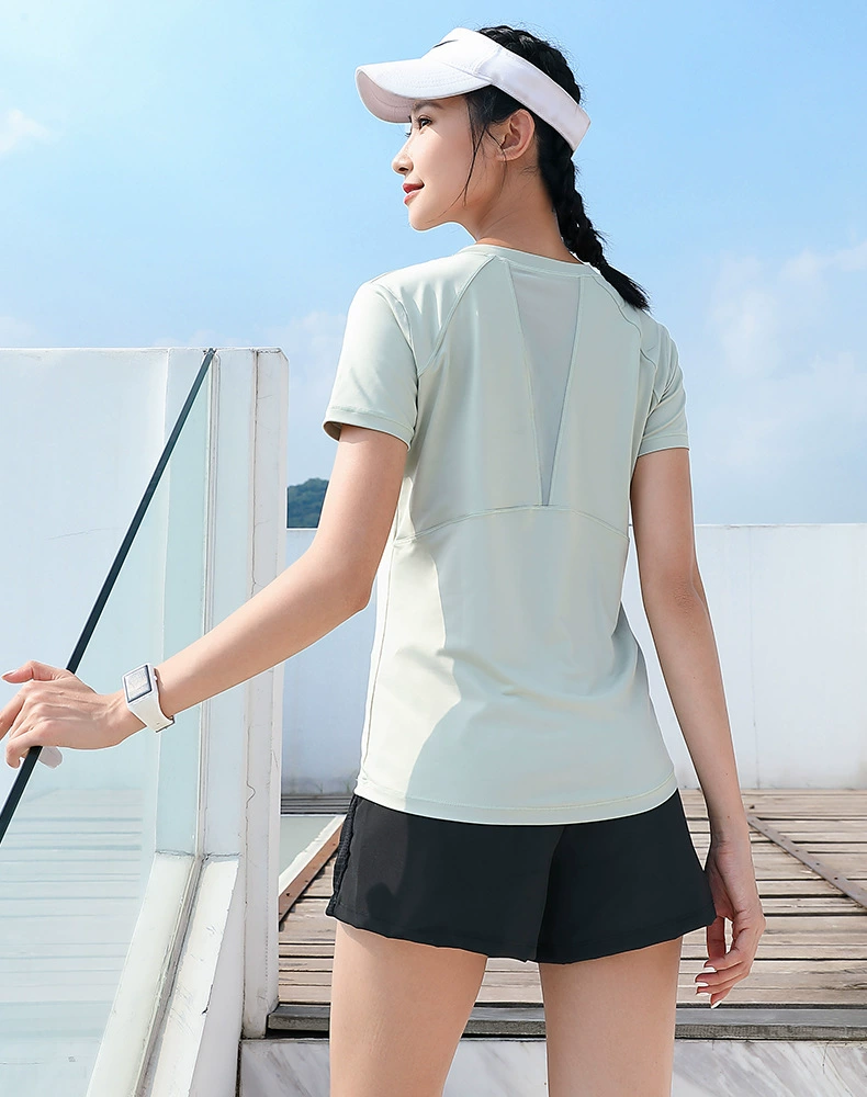 Спортивная женская футболка с короткими рукавами для летнего фитнеса, бега, облегающая, дышащая, быстросохнущая, тонкая, для йоги, модная, повседневная.