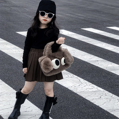 手感巨好~新款毛毛包搞怪可愛大眼狗手提包毛絨鏈條斜挎包兒童包