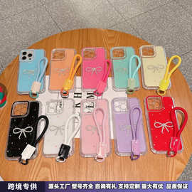 蝴蝶结iPhone17promax手机壳滴胶苹果14挂绳15马卡龙仿原彩色钻石