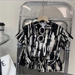 兒童夏季水墨襯衫套裝男孩半袖襯衫短褲套裝速乾衣潮流男童裝