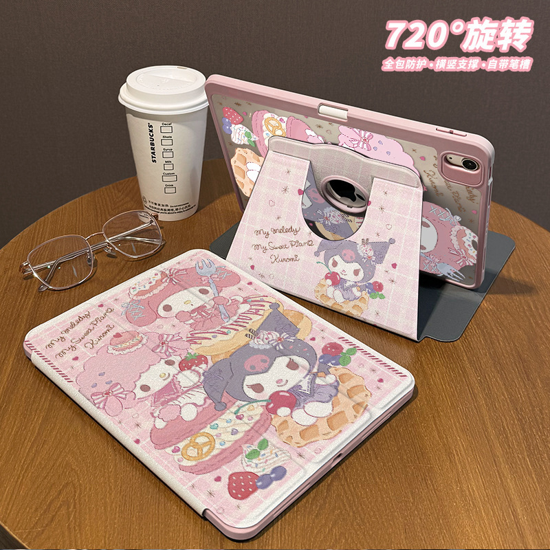 Exposure Label 720 ° Rotating iPad Protective Case Suitable for 2021 Tablet Case Anti-Bend Air5 Cartoon Mini6 Protective Case