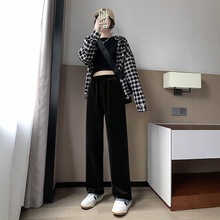 变形策 大码女装雪尼尔阔腿裤女高腰垂感2024秋季新款胖mm直筒裤