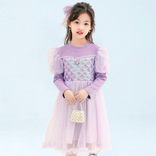 Princess Aisha Girls Winter dress Stylish Long-sleeved Princess Dress Poncho Yarn Sweater dress Warm Fashion
