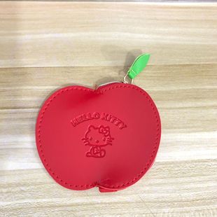 Cute Cartoon Cat Red Apple Leather Coin Purse Mini Kt Portable Earphones Id Card Holder