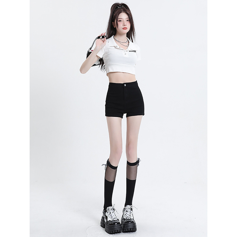 Black Denim Shorts for Women, 2026 Summer New Style, High-Waisted American Style, Hip-Hugging, Tight-Fitting, Popular A-Line Hot Pants