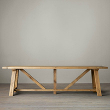 法式简约复古做旧大板桌 美式乡村全实木餐桌纯原木大书桌工作台