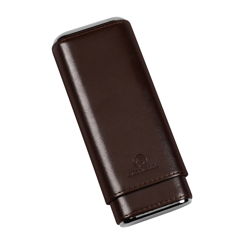 Estuche de cuero para cigarros HANNICOOK portátil, para 3 cigarros, forrado de cedro, estuche humidificador sellado