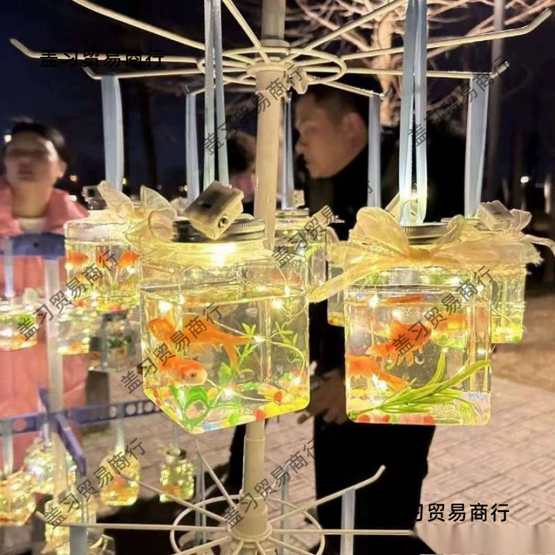 Светящаяся декоративная банка‑подвеска с LED и бантом, мини‑аквариум для рыбок (без рыбы)