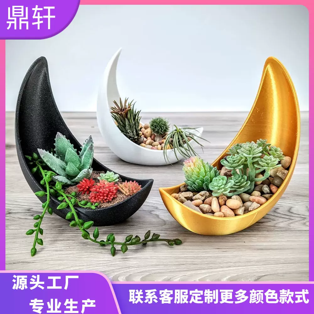 跨境爆款独特月亮造型花盆现代家居装饰摆件多肉植物盆3D打印花盆
