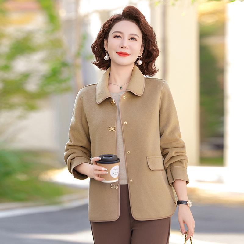 中年妈妈秋装毛呢外套短款中老年女装春秋洋气时尚气质翻领上衣|undefined